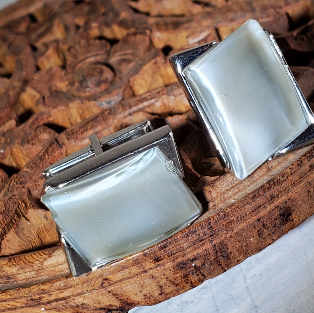 Vintage Rectangle Shape, Silver Tone Cuff Links - image 1